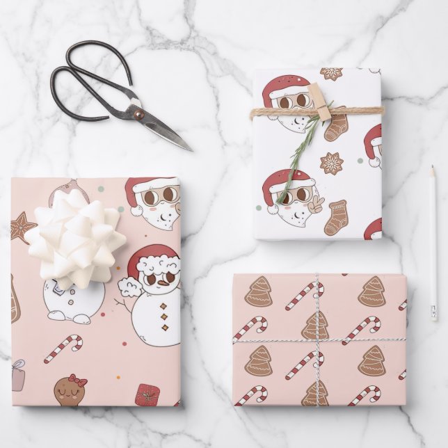 Pink Hippie Cookies Christmas Santa  Wrapping Paper Sheets (Front)