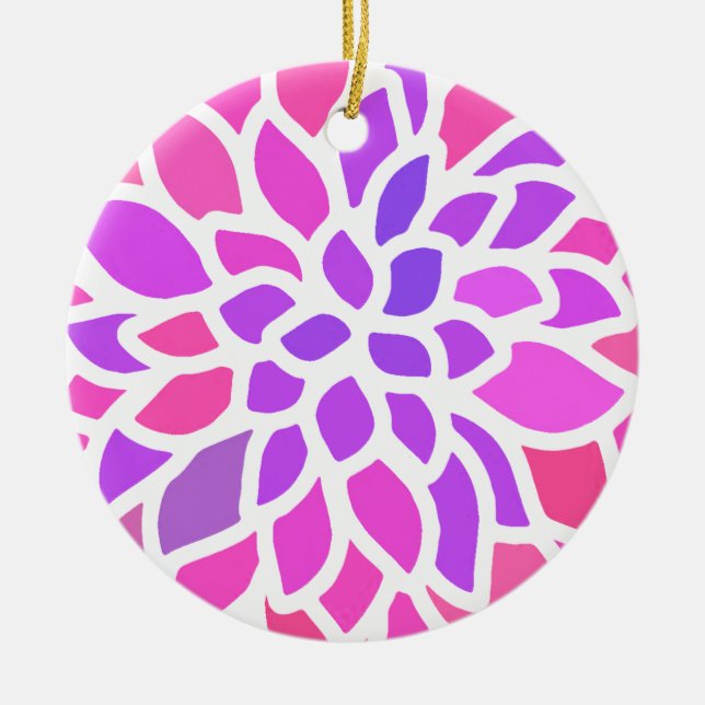 Pink Hippie Flower Retro Modern Ceramic Ornament (Front)