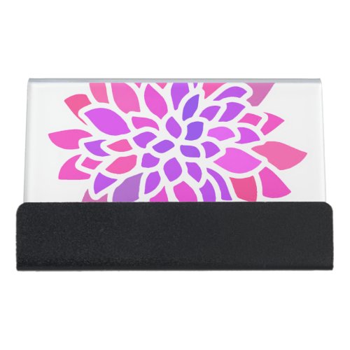 Pink Hippie Flower Retro Modern Desk Business Card Holder