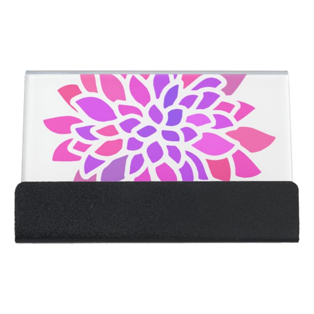 Pink Hippie Flower Retro Modern Desk Business Card Holder (Front)