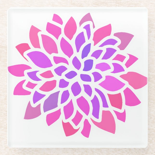 Pink Hippie Flower Retro Modern Glass Coaster (Front)