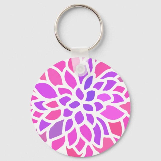 Pink Hippie Flower Retro Modern Keychain (Front)