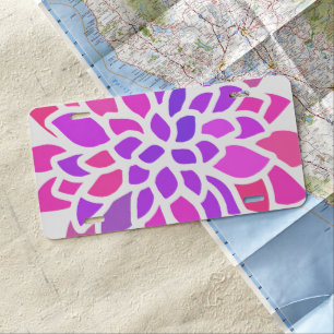 Pink Hippie Flower Retro Modern License Plate