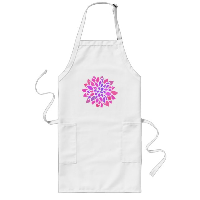 Pink Hippie Flower Retro Modern Long Apron (Front)