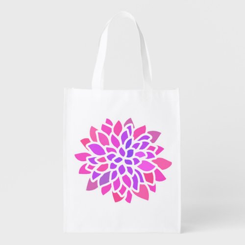 Pink Hippie Flower Retro Modern Reusable Grocery Bag