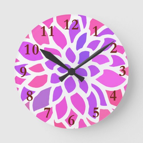 Pink Hippie Flower Retro Modern Round Clock