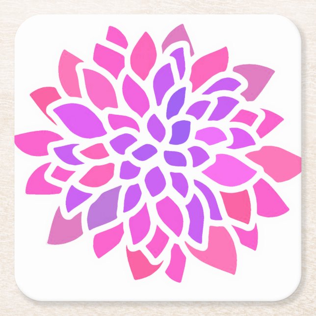Pink Hippie Flower Retro Modern Square Paper Coaster (Front)