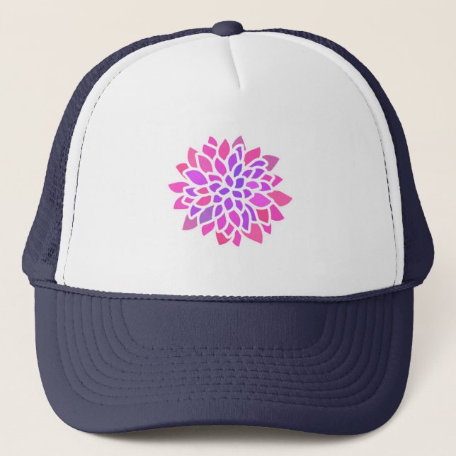 Pink Hippie Flower Retro Modern Trucker Hat (Front)
