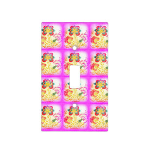 pink hippie-style palm tree light switch cover