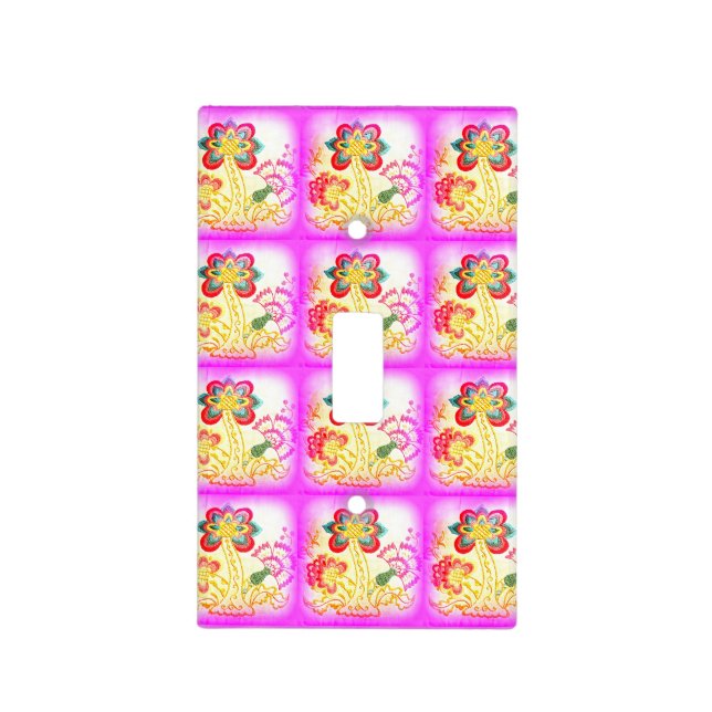 pink hippie-style palm tree light switch cover (Front)