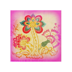 pink hippie-style palm tree wood canvas