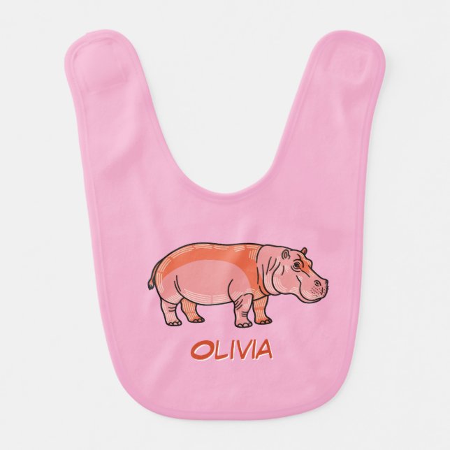 Pink Hippo Baby Bib (Front)