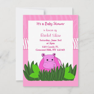 Pink Hippo Baby Shower Invitation