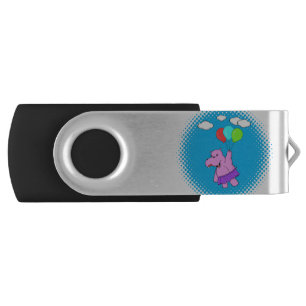 Pink Hippo Flying With Balloons Flash Drive