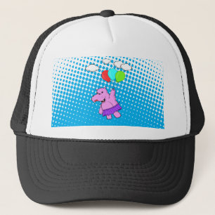 Pink Hippo Flying With Balloons Trucker Hat