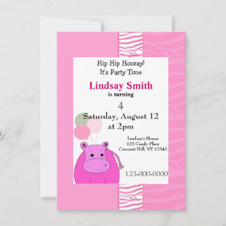 Pink Hippo Party Invitation