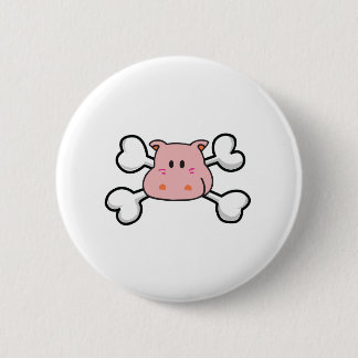 pink hippo Skull and Crossbones Button
