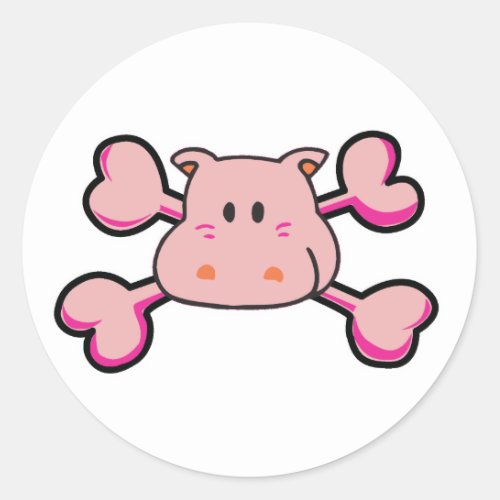 pink hippo Skull pink Crossbones Classic Round Sticker