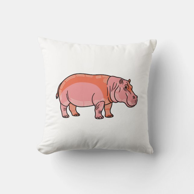 Pink Hippo  Throw Pillow (Front)