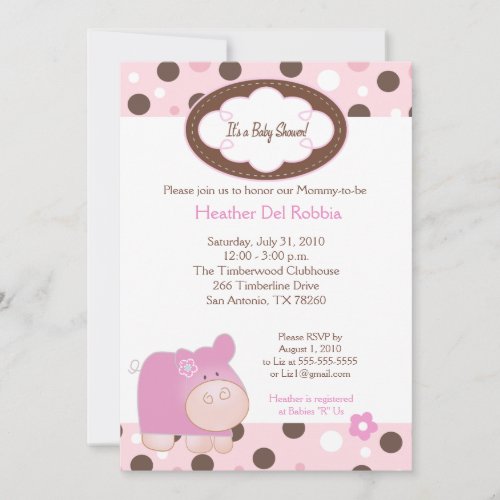 Pink Hippo Trendy Dot Baby Shower Invitation 5x7