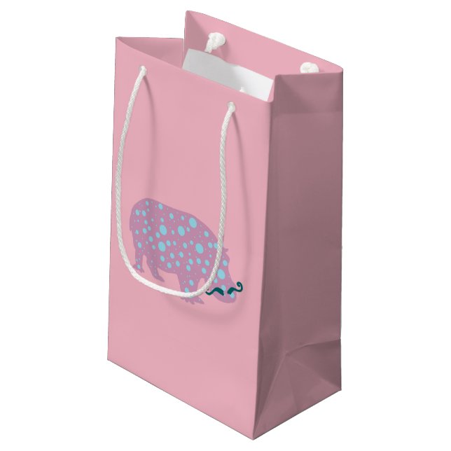Pink Hippopotamus Mustache Gift Bag (Back Angled)