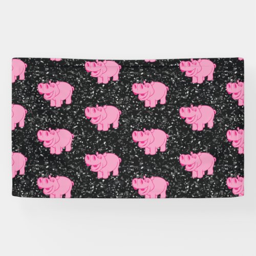 Pink Hippos Cute Hippopotamus Smiling Face Banner