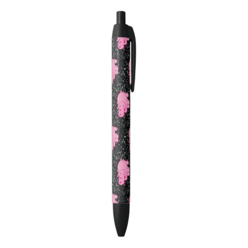 Pink Hippos Cute Hippopotamus Smiling Face Black Ink Pen