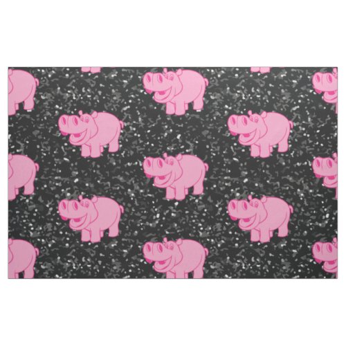 Pink Hippos Cute Hippopotamus Smiling Face Fabric