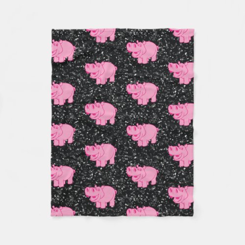 Pink Hippos Cute Hippopotamus Smiling Face Fleece Blanket