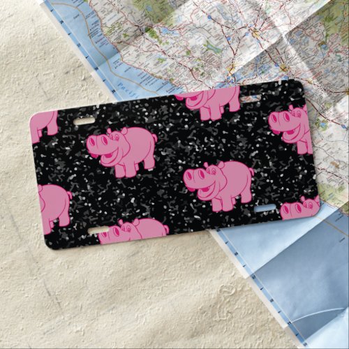 Pink Hippos Cute Hippopotamus Smiling Face License Plate