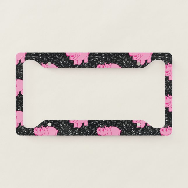 Pink Hippos Cute Hippopotamus Smiling Face License Plate Frame (Front)