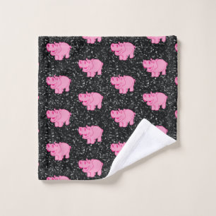 Pink Hippos Cute Hippopotamus Smiling Face Wash Cloth