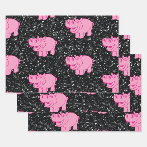 Pink Hippos Cute Hippopotamus Smiling Face Wrapping Paper Sheets