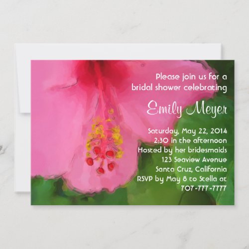 Pink Hisbiscus Flower Bridal Shower Invitation