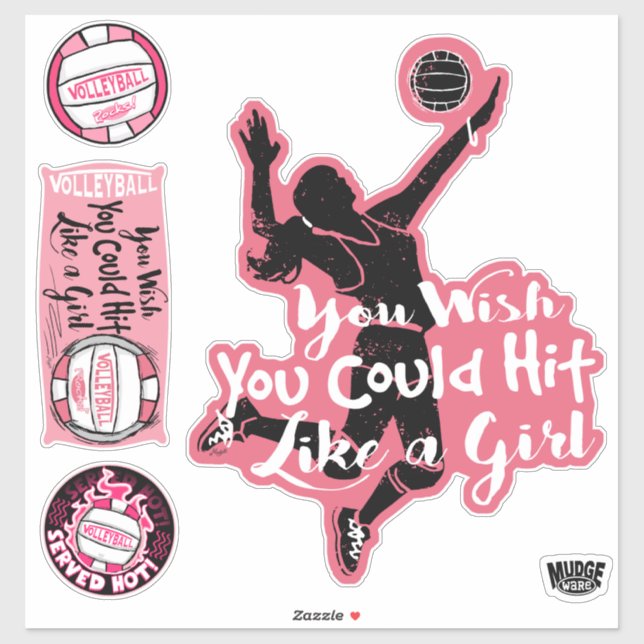 Pink Hit Like a Girl Volleyball Sticker (Sheet)