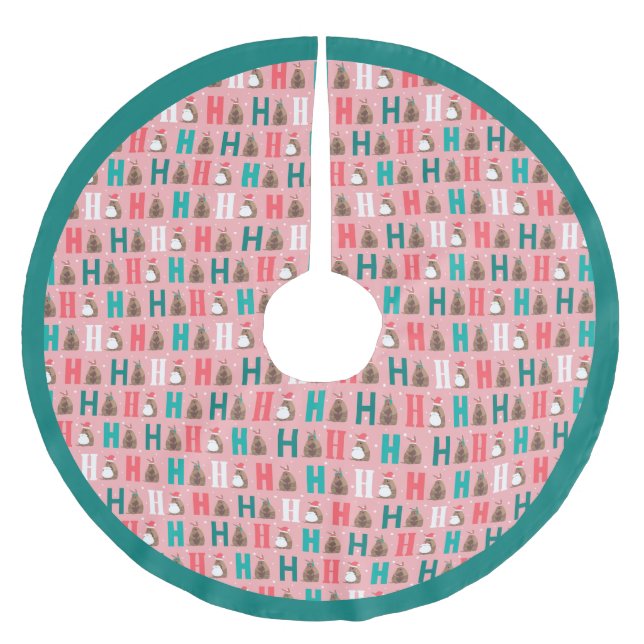 Pink Ho Ho Ho Armadillo Brushed Polyester Tree Skirt (Front)