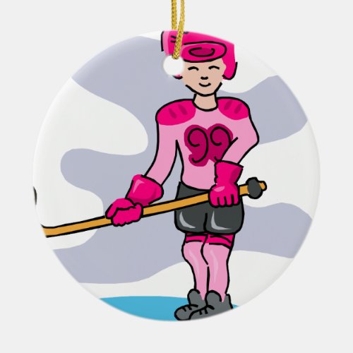 Pink hockey girl 99 ceramic ornament