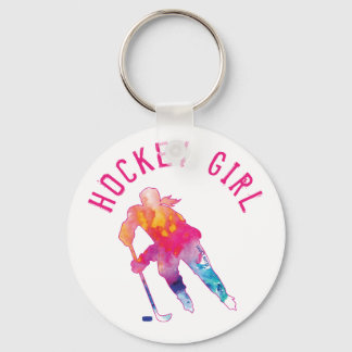 Pink Hockey Girl Player Watercolor Keychain