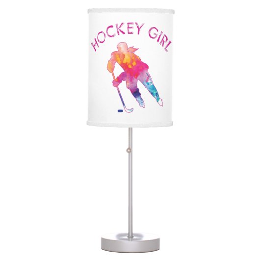 Pink Hockey Girl Player Watercolor Table Lamp (Front)