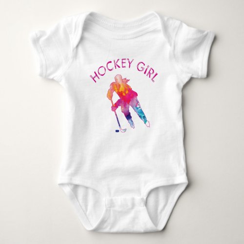 Pink Hockey Girl Watercolor Baby Bodysuit