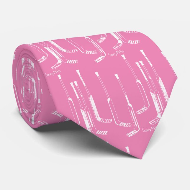 Pink Hockey Goalie Sticks Neck Tie (Rolled)