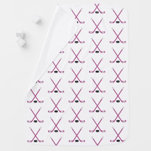 Pink Hockey Sticks and Puck Girl Infant Baby Blanket