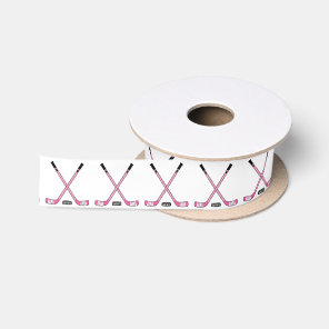 Pink Hockey Sticks and Puck Girl Its a Girl Satin Ribbon