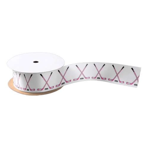 Pink Hockey Sticks and Puck Girl Its a Girl Satin Ribbon