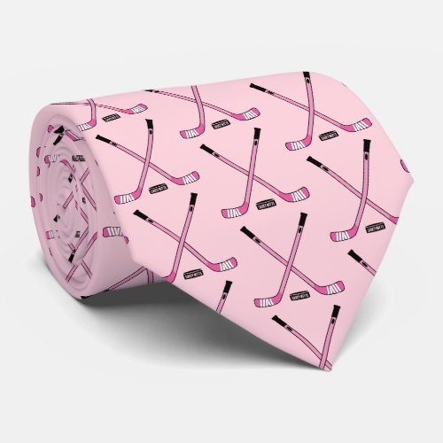 Pink Hockey Sticks and Puck Neck Tie