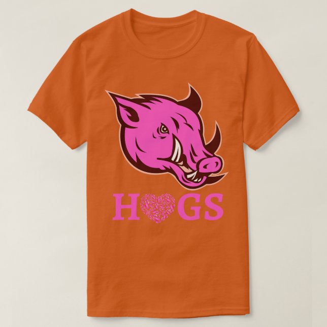 Pink Hogs Razorback Head with pink ribbons T-Shirt (Design Front)