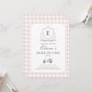 Pink Hole in One Gingham Birthday Invitation