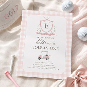Pink Hole in One Gingham Birthday Invitation