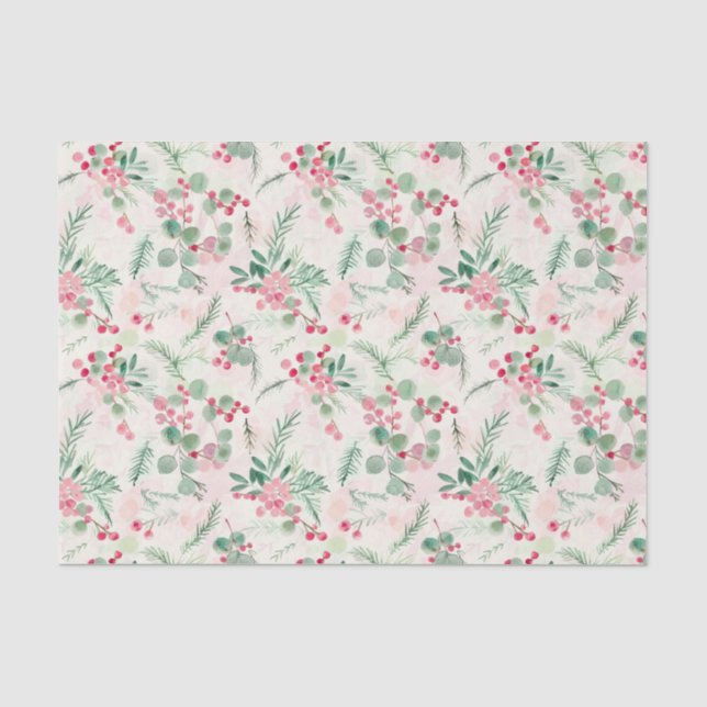Pink Holiday Berries Vintage Christmas Tissue Paper (Front)
