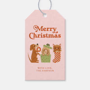 Pink Holiday Cat Dog Merry Christmas Gift Tags